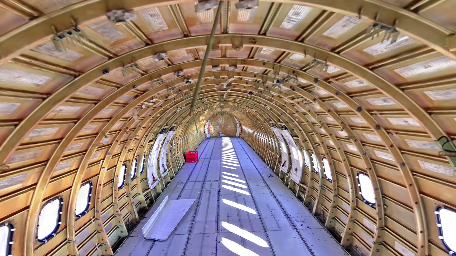 Inside the stripped fuselage